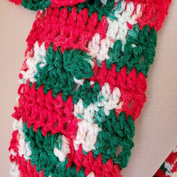 Crochet Popcorn Mistletoe Skinny Scarf/New - Picture 3 of 5